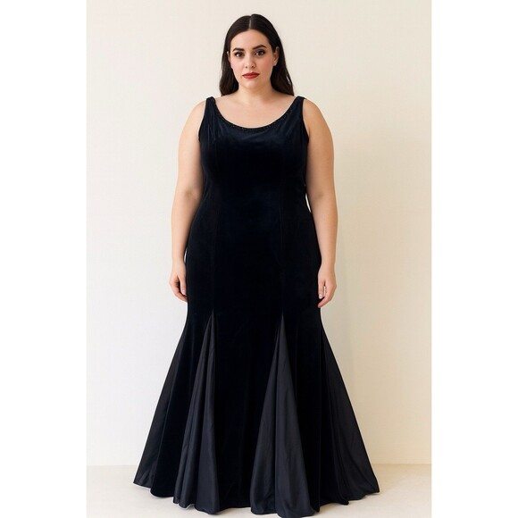 VTG Y2K Jessica Howard Black Velvet Maxi Dress  Sequins Witchy Whimsigoth Sz 16 - Picture 1 of 10